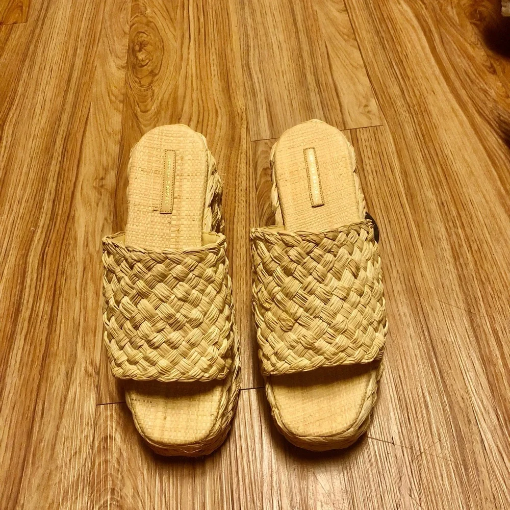 NWOB Loeffler Randall Natural Woven RAFFIA Aaron Platform Slide Sandals
